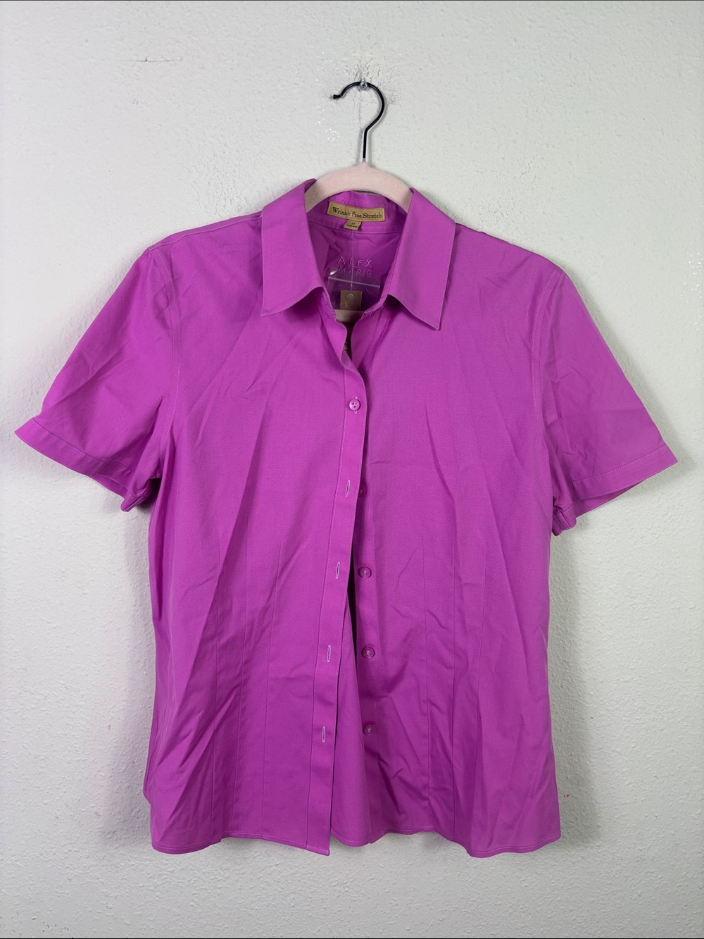 NWT Alex Marie Short Sleeve Button Down Shirt Wrinkle Free Stretch Purple Sz 12